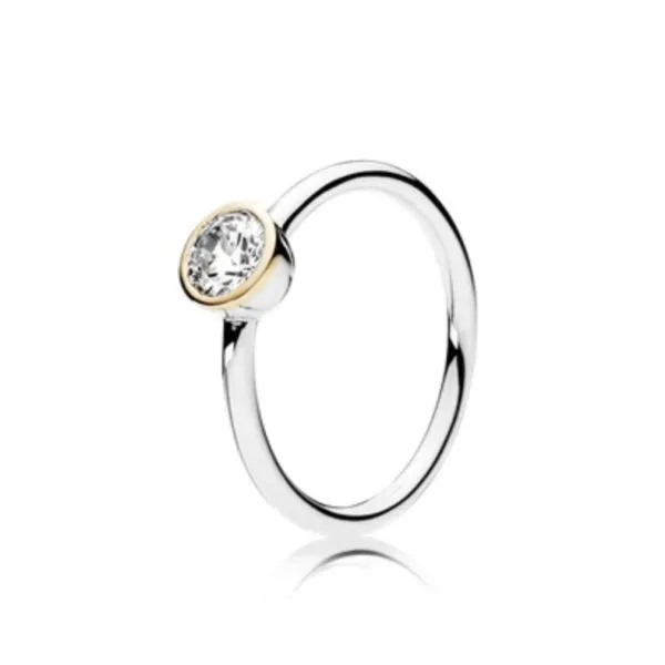 pandora silver ring with 14k and clear cubic zirconia 191043cz