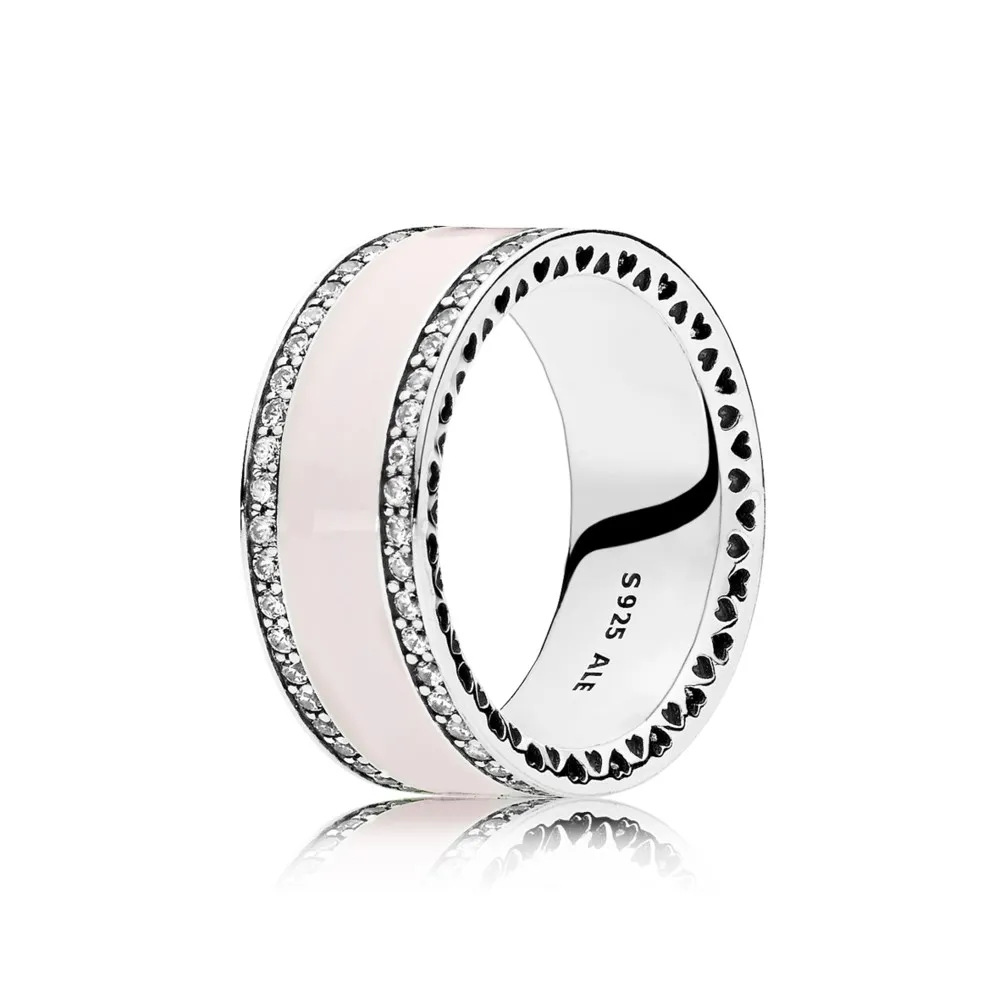 pandora silver ring with clear cubic zirconia and pink enamel 191024en40