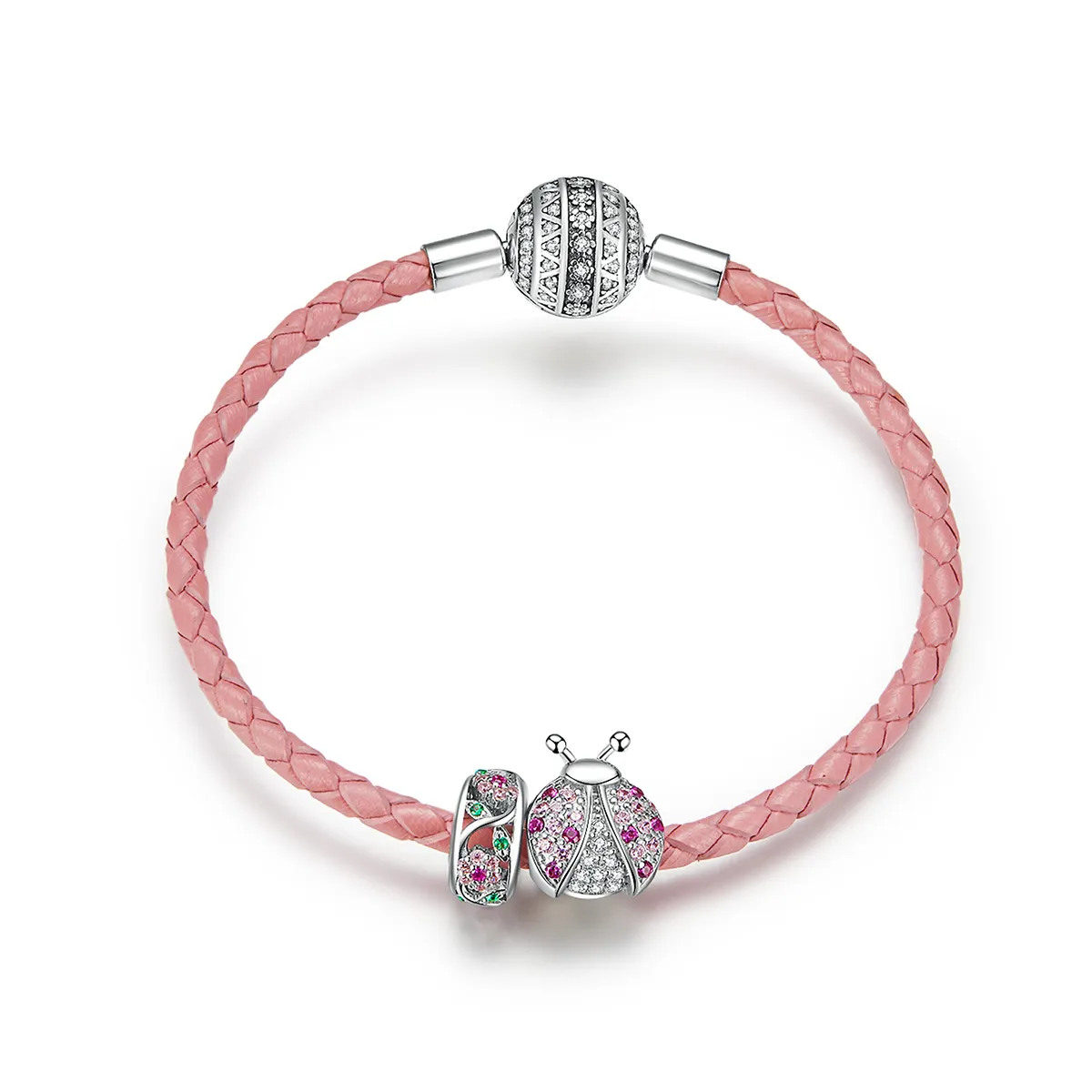 Pandora Style Lær Ladybug Armbånd - SCB823