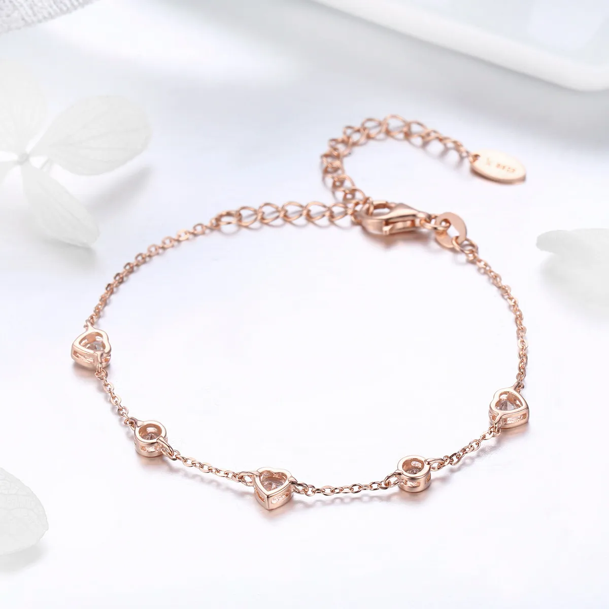 Pandora Style Rose Gold Beauty of Simplicity Femklips kjedeglidearmbånd - SCB097