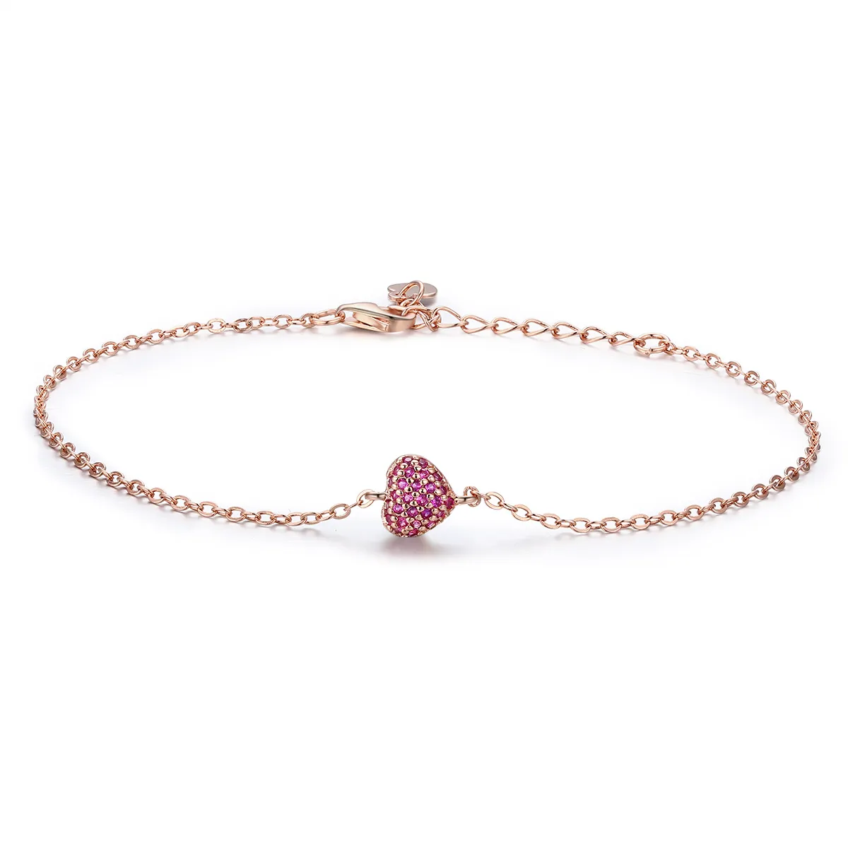 Pandora Style Rose Gold Elegant Heart Chain Armbånd - SCB050