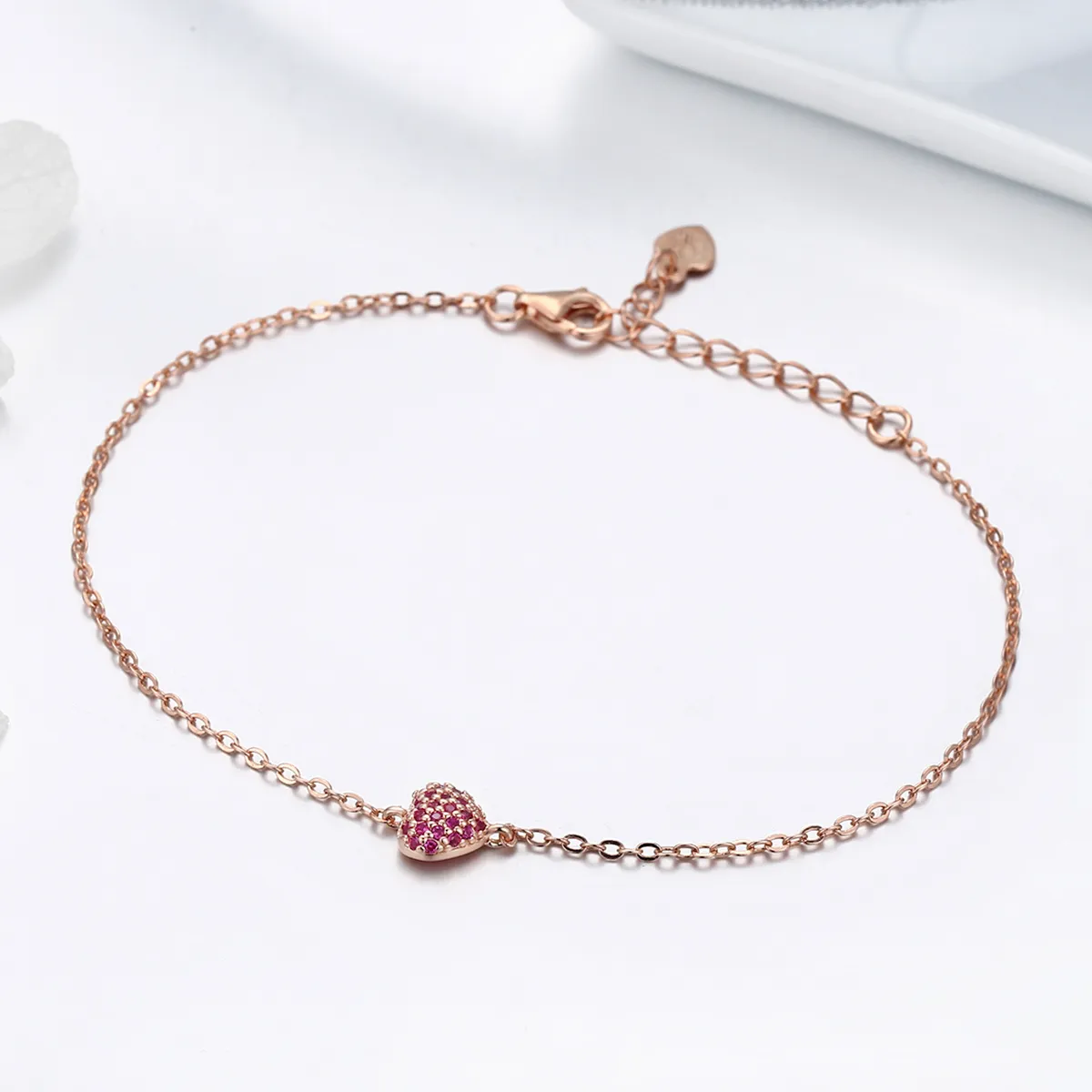 Pandora Style Rose Gold Elegant Heart Chain Armbånd - SCB050