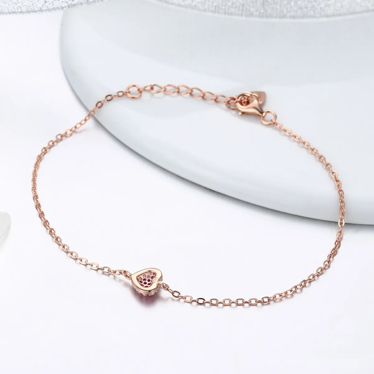 Pandora Style Rose Gold Elegant Heart Chain Armbånd - SCB050