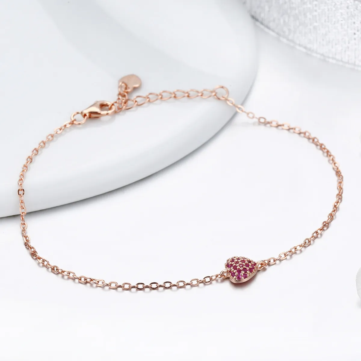 Pandora Style Rose Gold Elegant Heart Chain Armbånd - SCB050