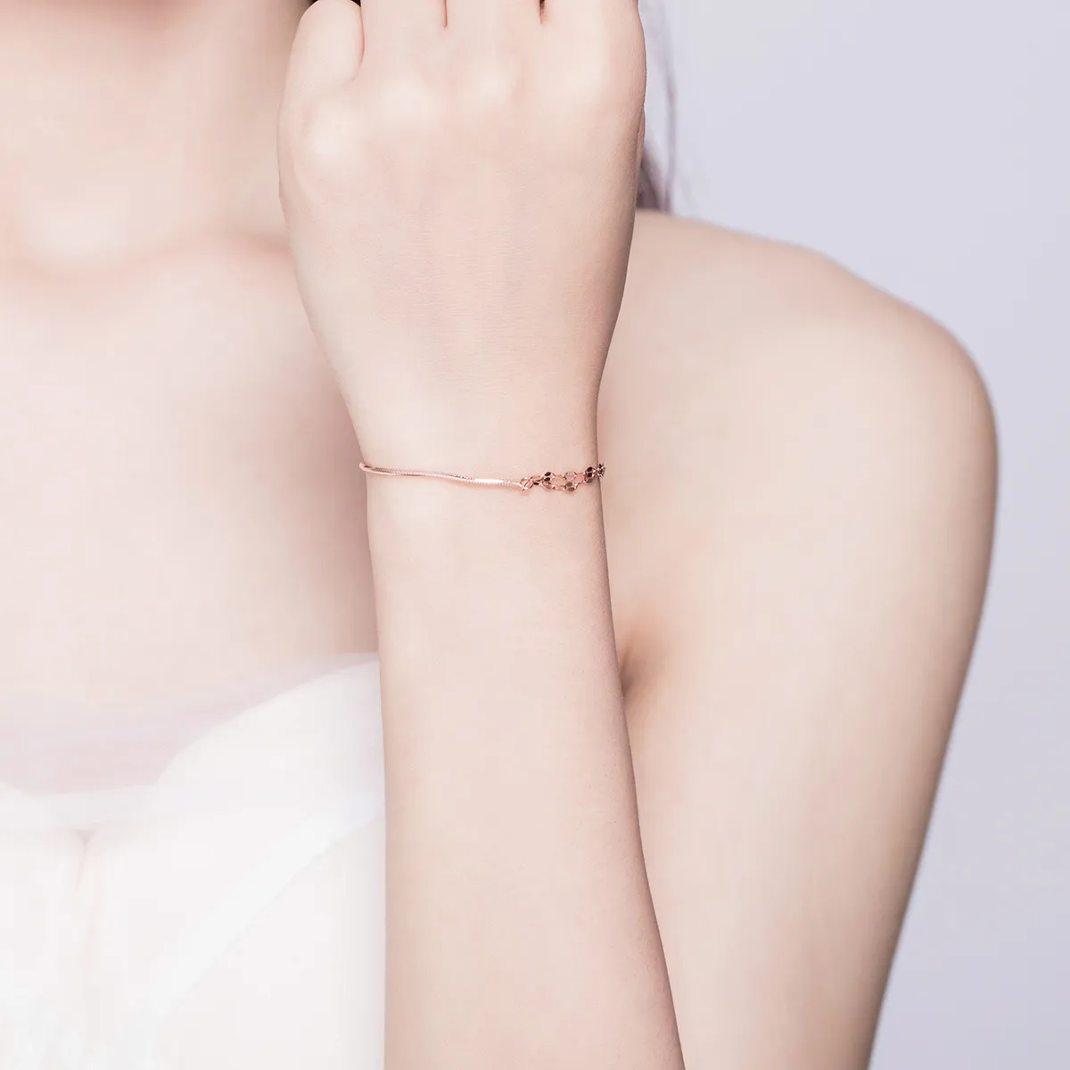 Pandora Style Rose Gold Simple Line Armbånd - SCB149