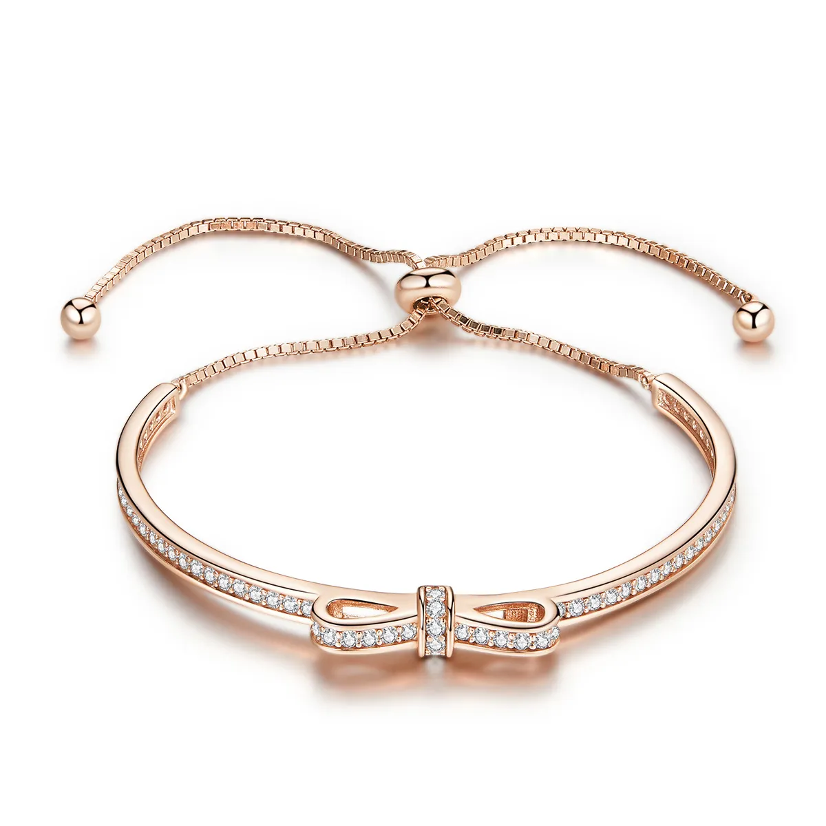 pandora style rose gold søt sløyfelås slider bangle scb108 c