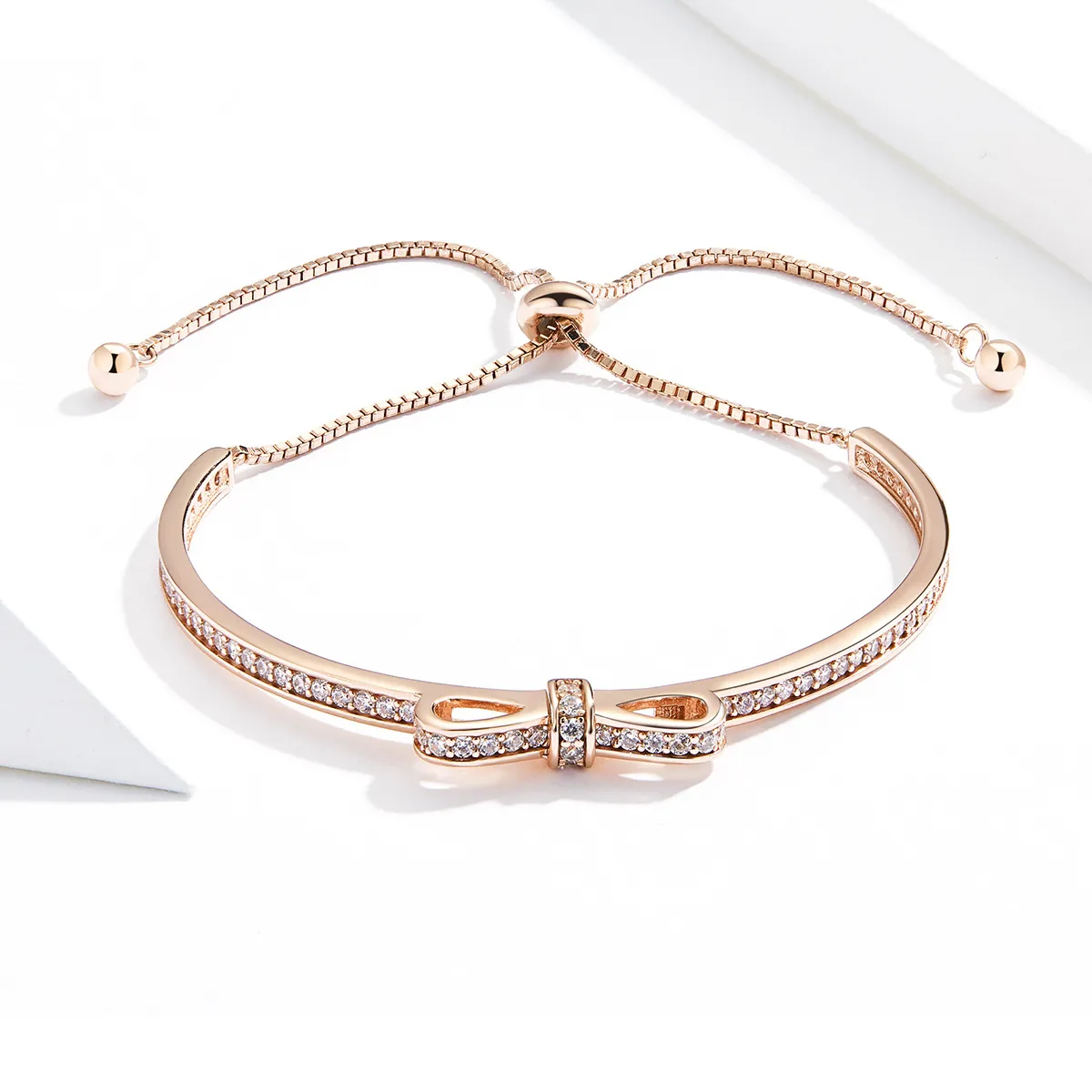 Pandora Style Rose Gold Søt Sløyfelås Slider Bangle - SCB108-C