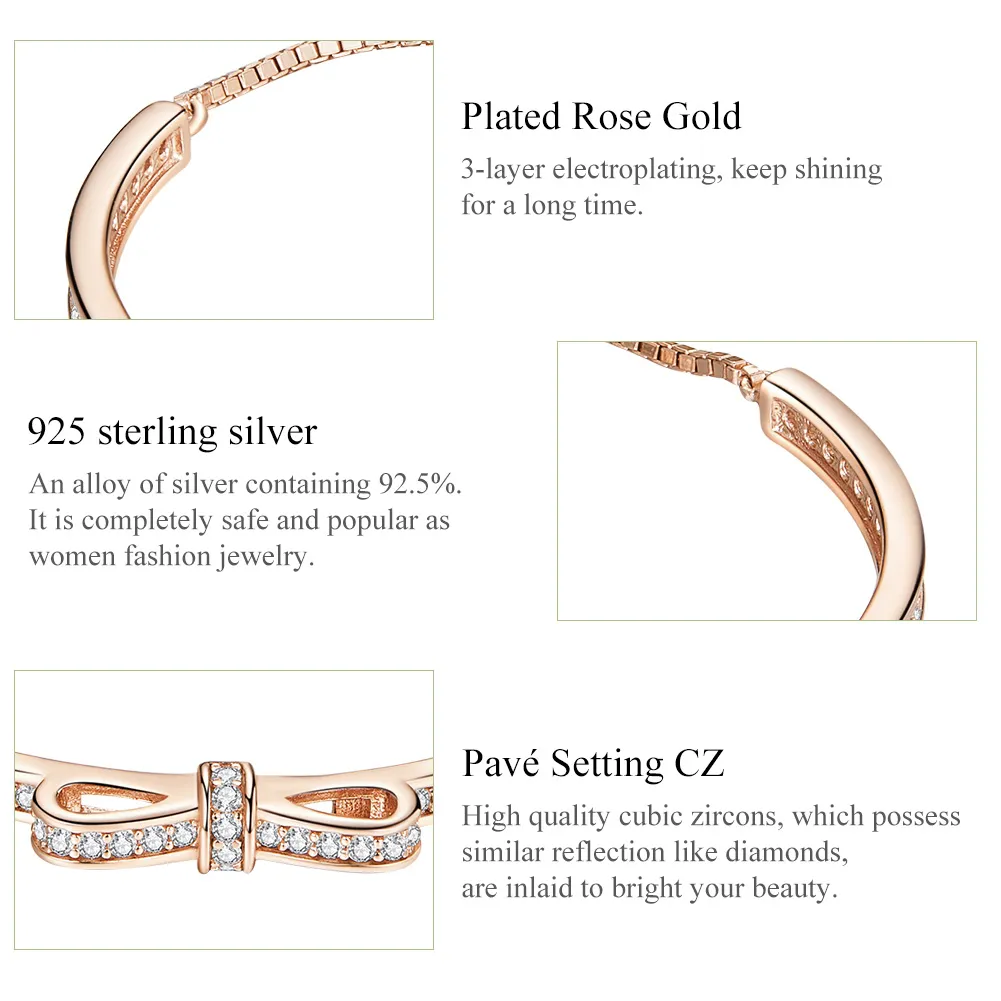 Pandora Style Rose Gold Søt Sløyfelås Slider Bangle - SCB108-C