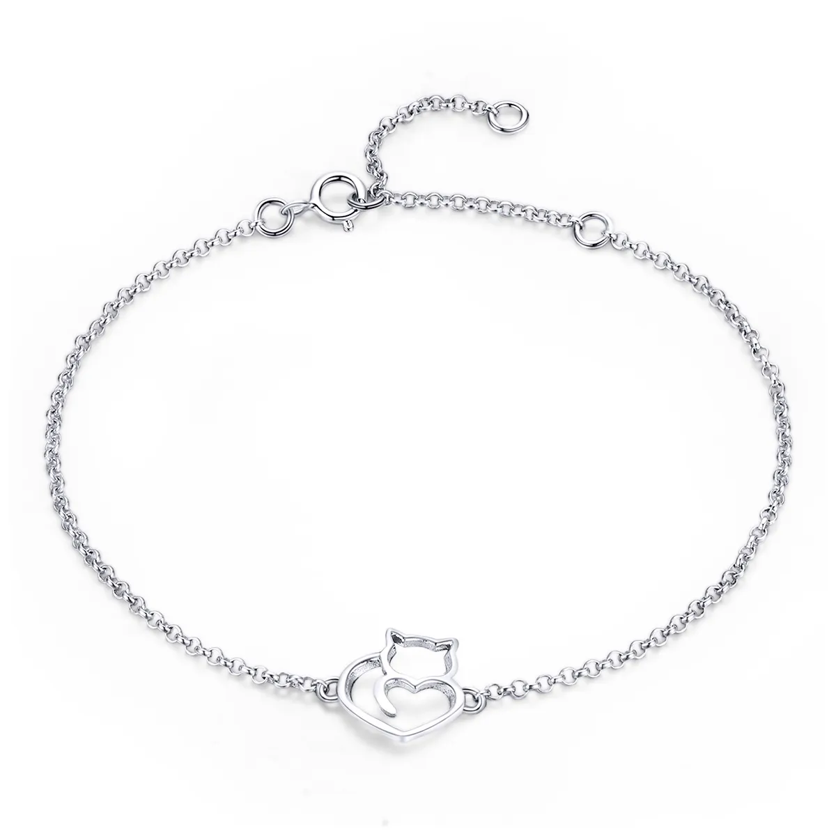 Pandora Style Rose gull og sølv Søt Cat Chain Slider Armbånd - SCB102-C