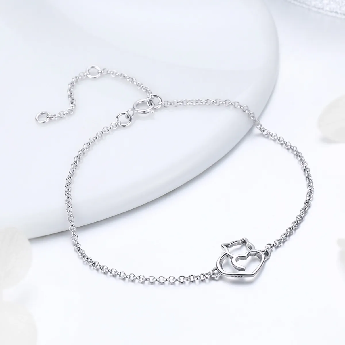 Pandora Style Rose gull og sølv Søt Cat Chain Slider Armbånd - SCB102-C