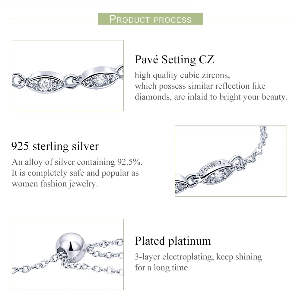 Pandora Style Silver Beauty of Simplicity Chain Slider Armbånd - SCB086