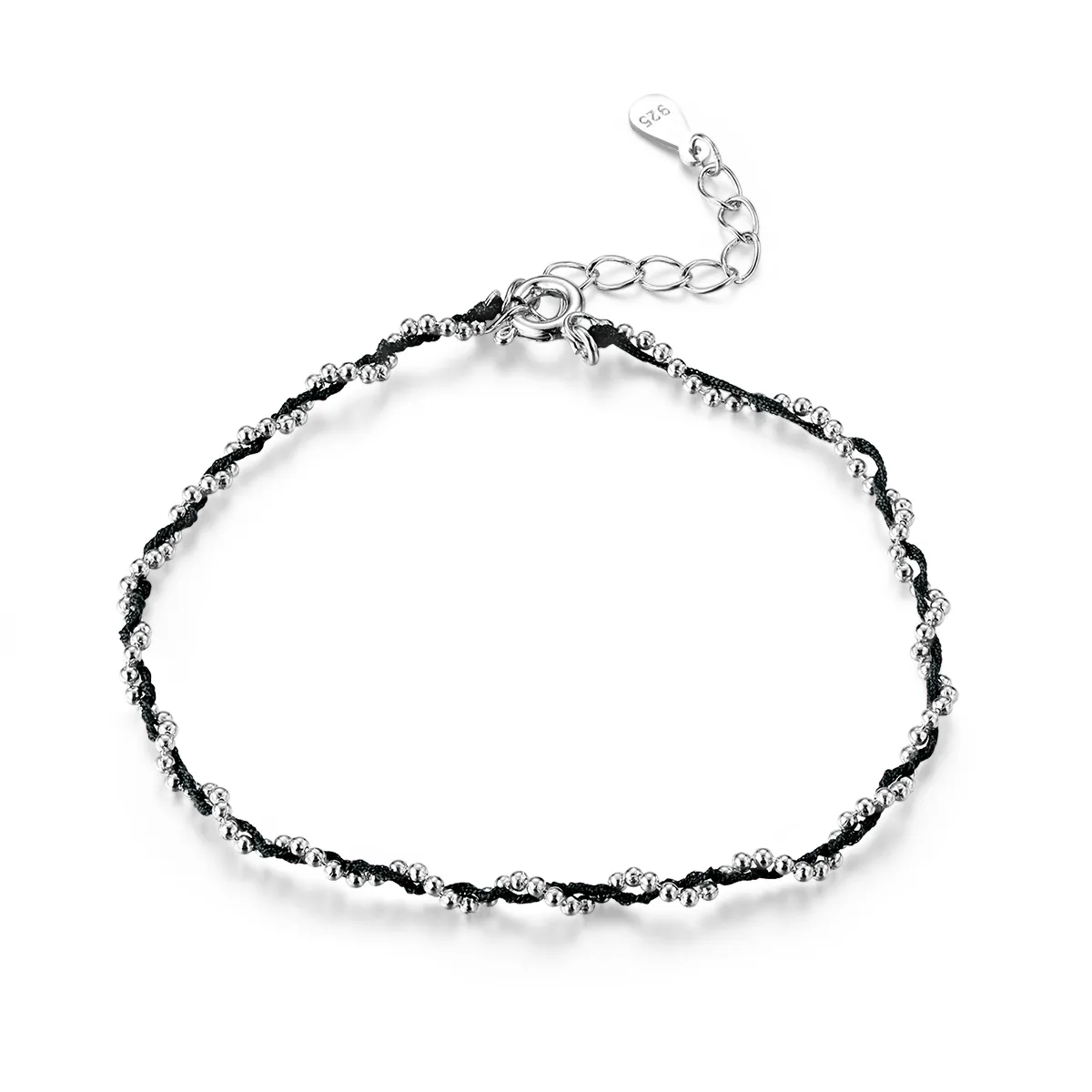 Pandora Style Silver & Black Rope Armbånd - SCB173-Bk