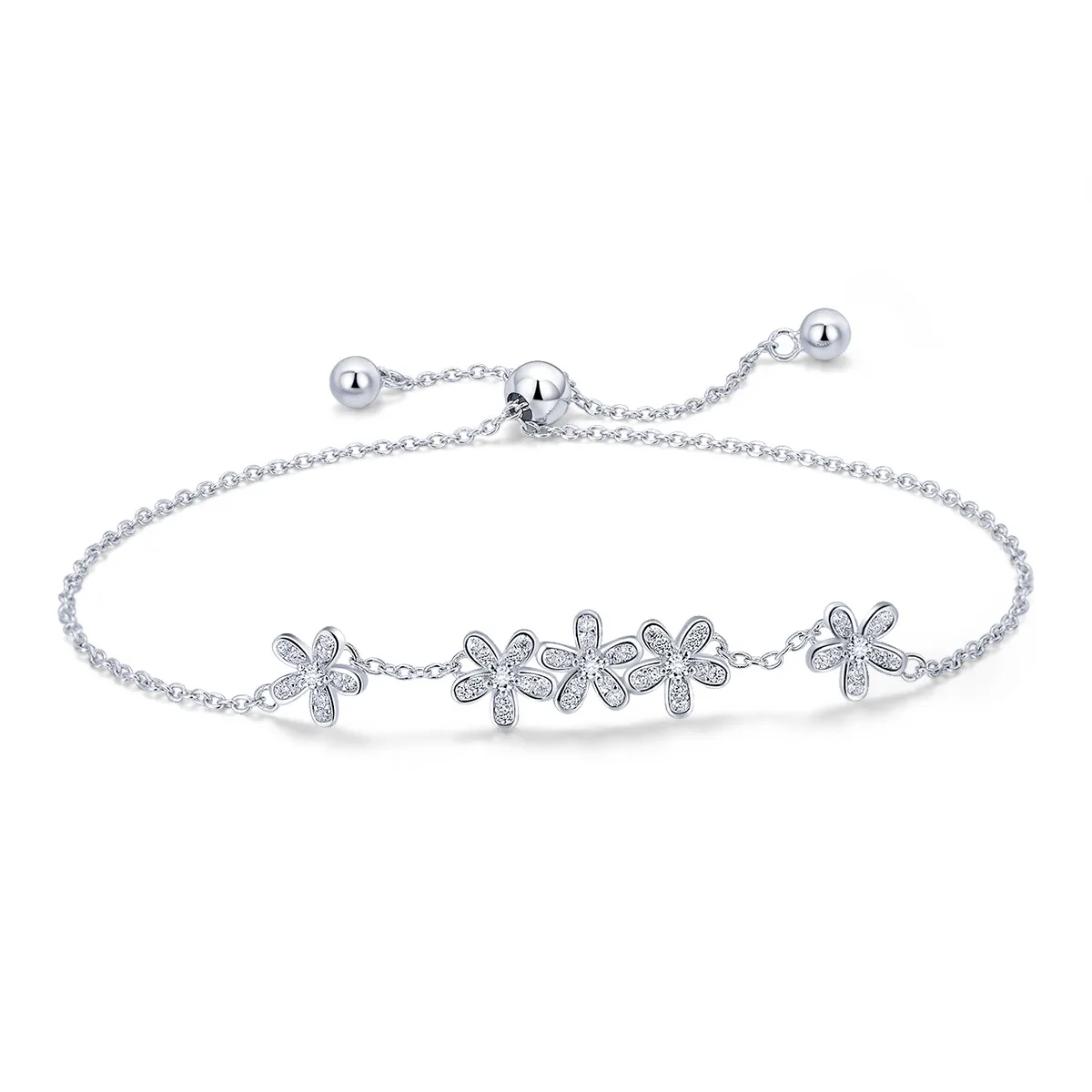 pandora style silver daisy chain slider armbånd scb084