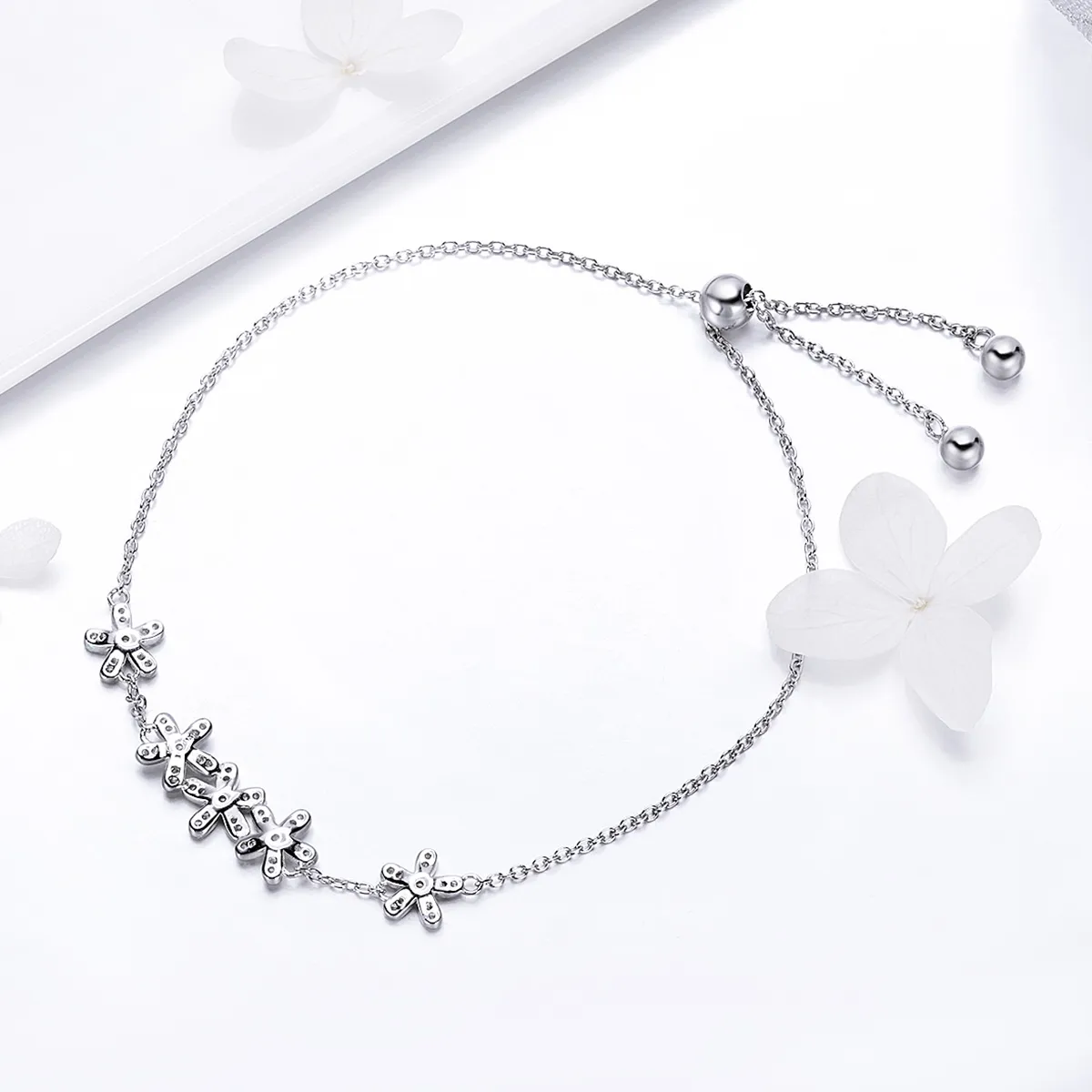 Pandora Style Silver Daisy Chain Slider Armbånd - SCB084