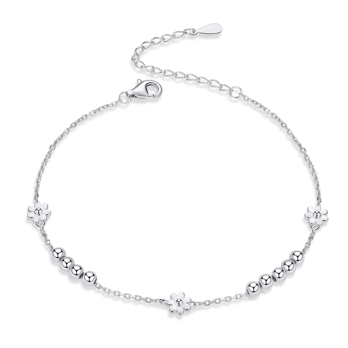 Pandora Style Silver Daisy Flower Chain Slider Armbånd - SCB146