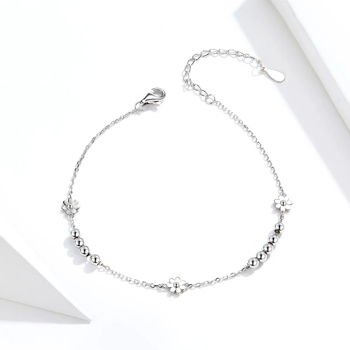 Pandora Style Silver Daisy Flower Chain Slider Armbånd - SCB146