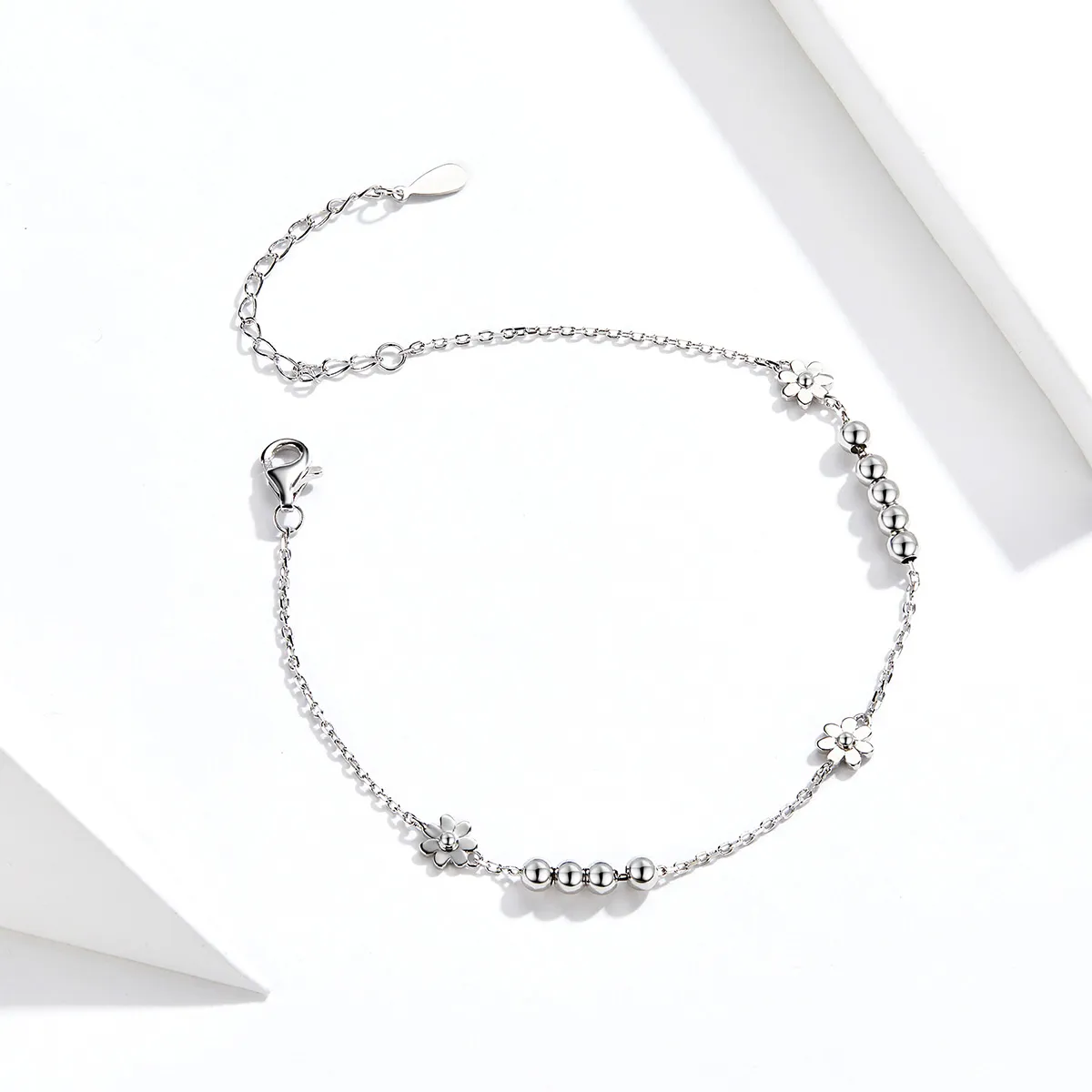 Pandora Style Silver Daisy Flower Chain Slider Armbånd - SCB146