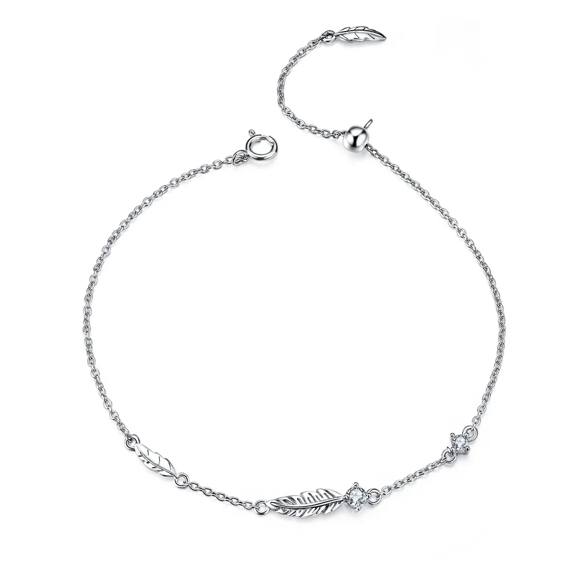 Pandora Style Silver Feather Chain Slider Armbånd - SCB133