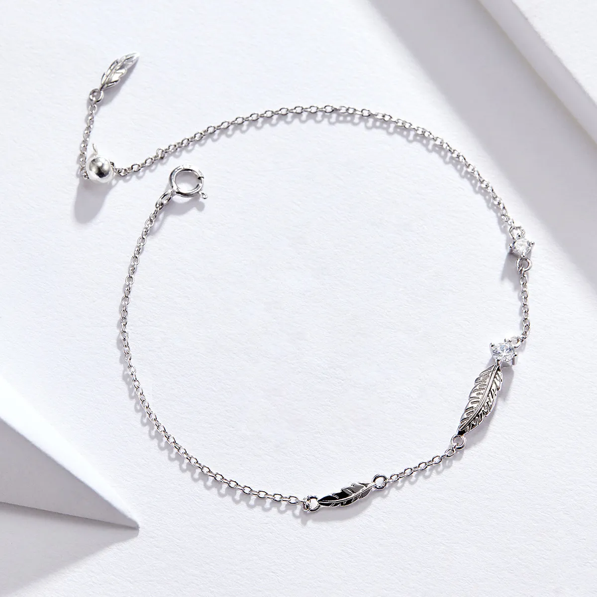 Pandora Style Silver Feather Chain Slider Armbånd - SCB133