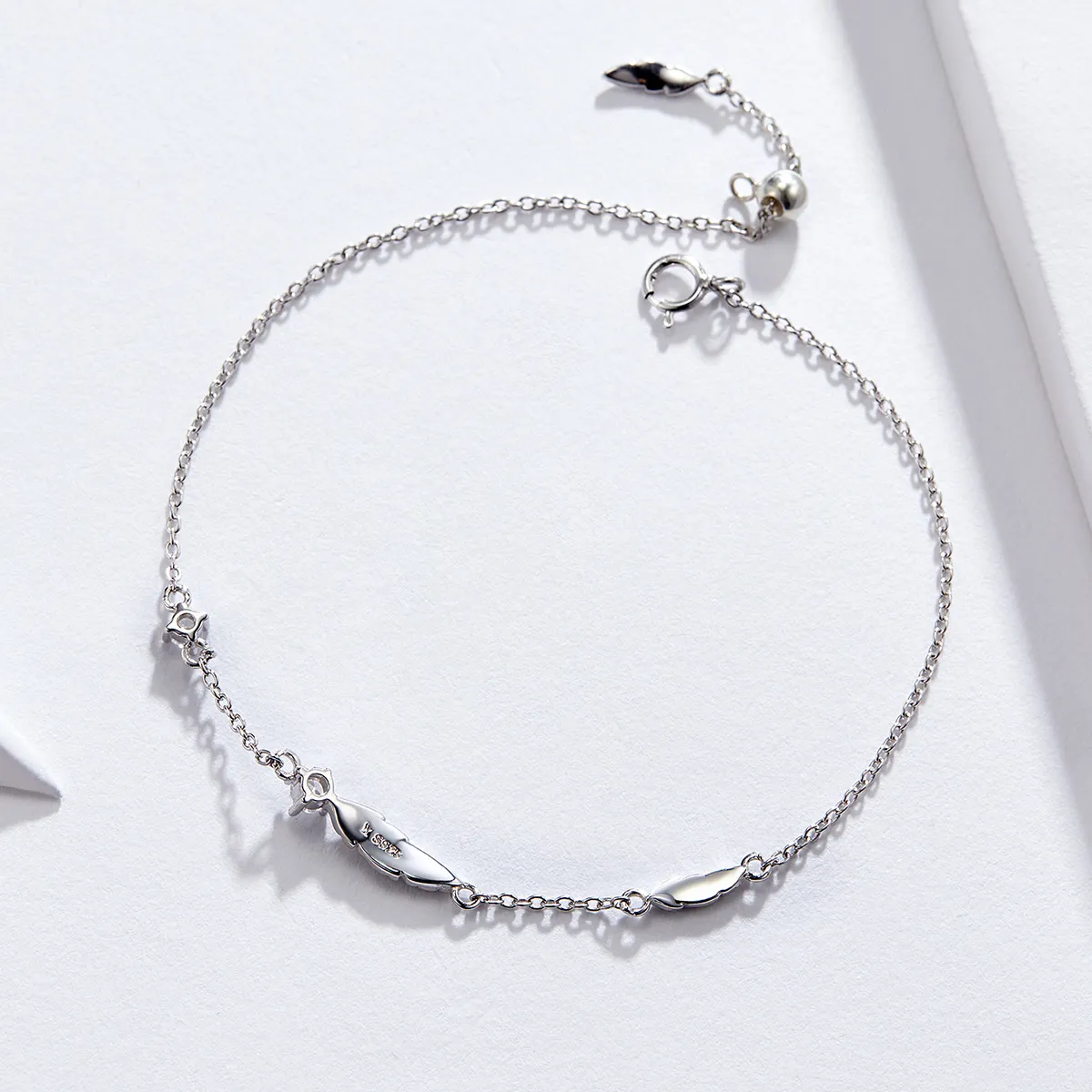 Pandora Style Silver Feather Chain Slider Armbånd - SCB133