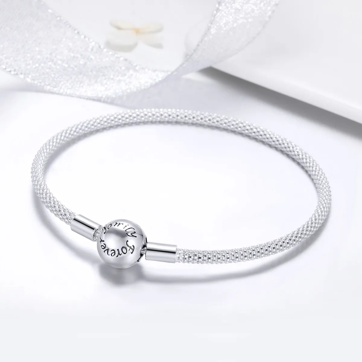 Pandora Style Silver Forever Love Mesh-armbånd - SCB105