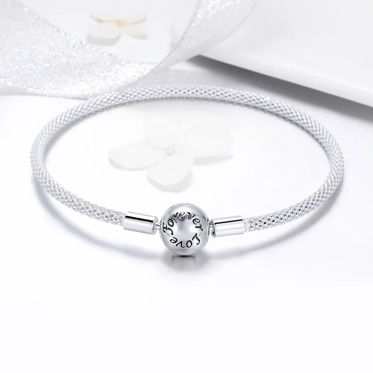 Pandora Style Silver Forever Love Mesh-armbånd - SCB105