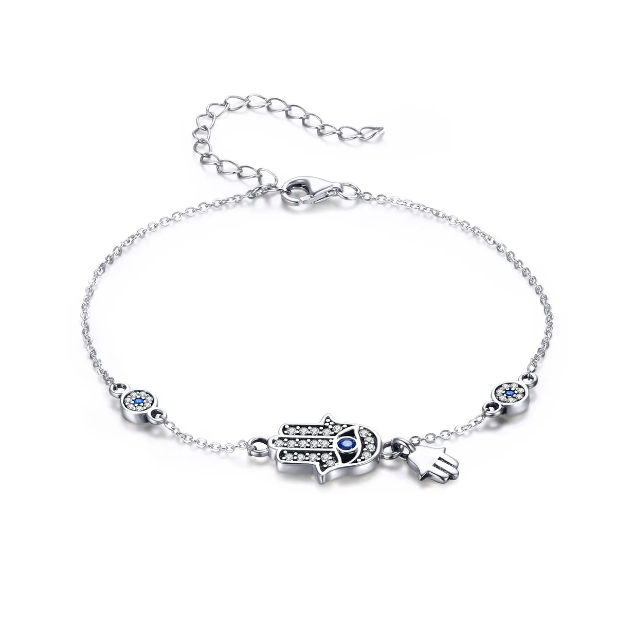 Pandora Style Silver Hand of Fatima Chain Slider Armbånd - SCB079