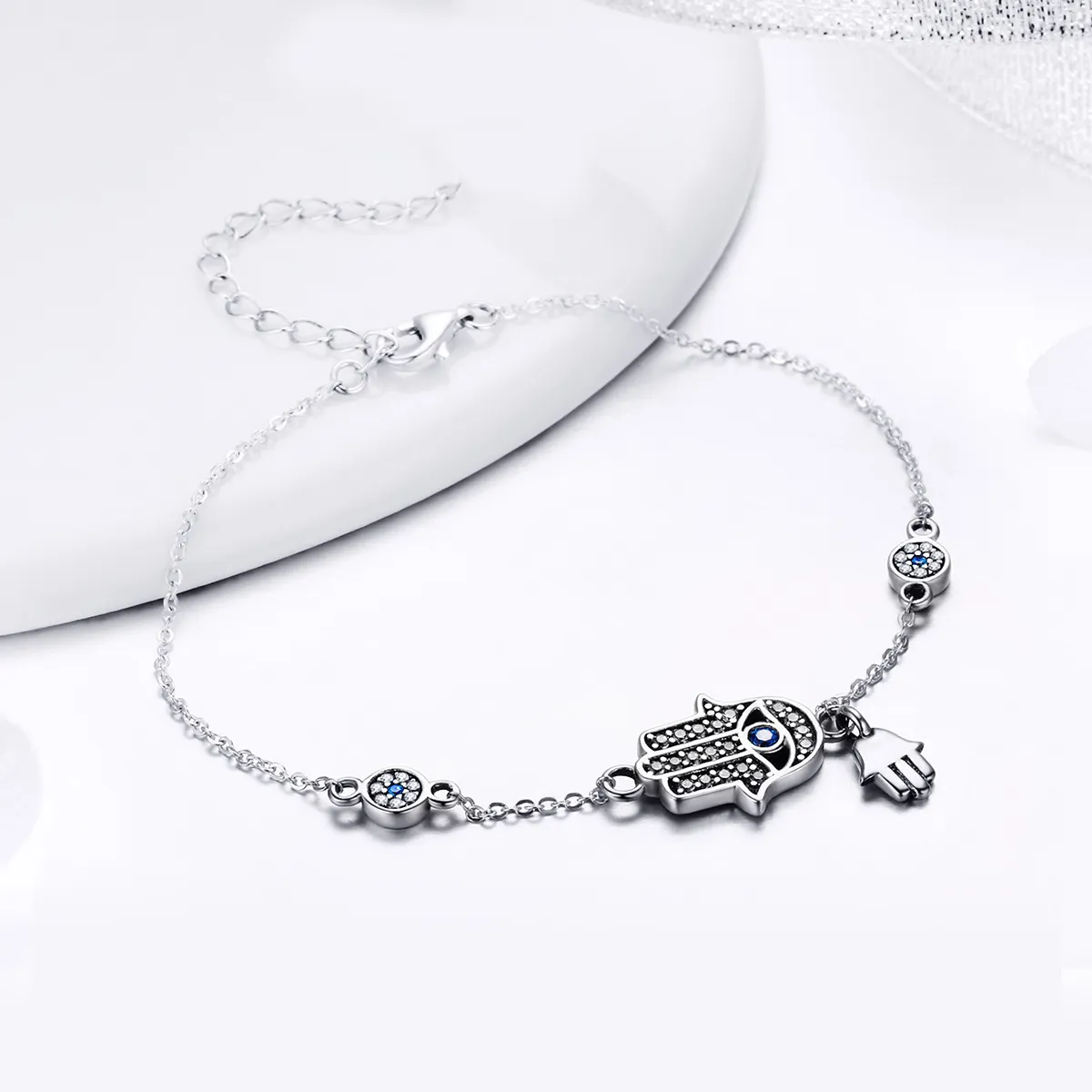 Pandora Style Silver Hand of Fatima Chain Slider Armbånd - SCB079