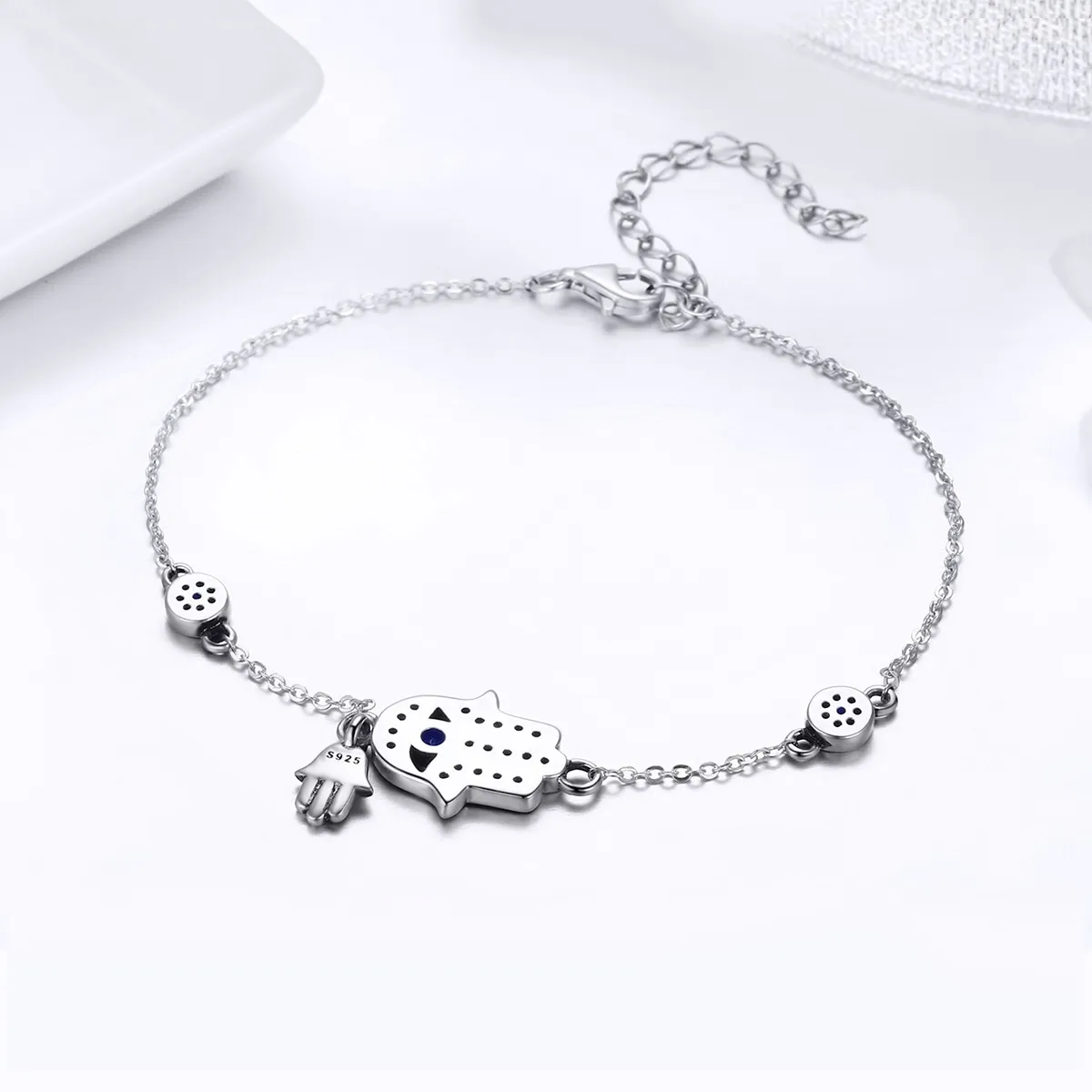 Pandora Style Silver Hand of Fatima Chain Slider Armbånd - SCB079