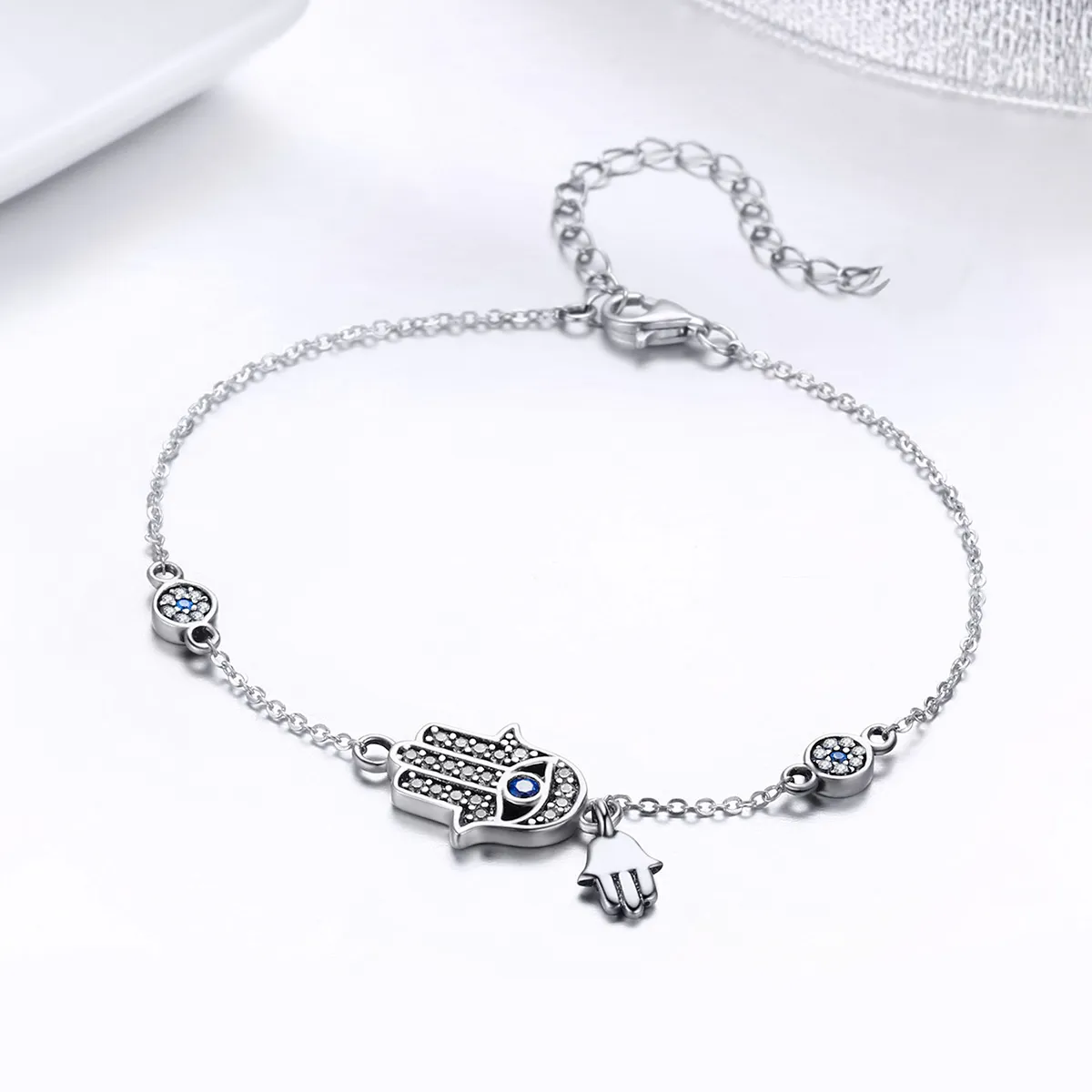 Pandora Style Silver Hand of Fatima Chain Slider Armbånd - SCB079