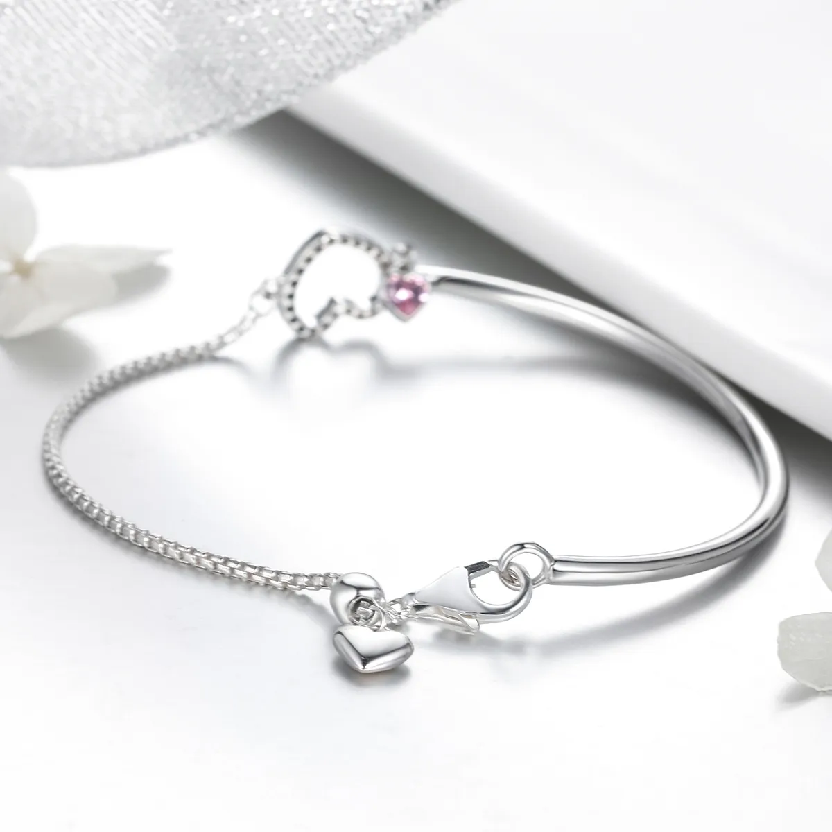 Pandora Style Silver Heart of Lady Cubic Zirconia armring - SCB117