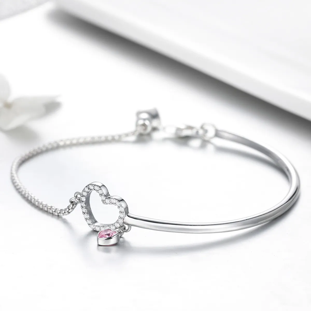 Pandora Style Silver Heart of Lady Cubic Zirconia armring - SCB117