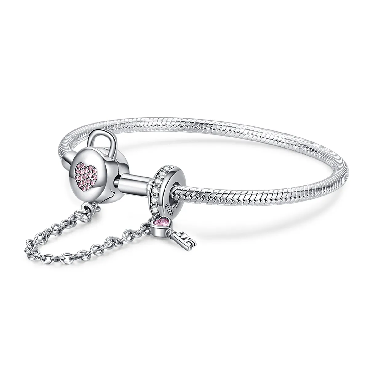 Pandora Style Silver Heartskey Slider Bracelet - SCB143