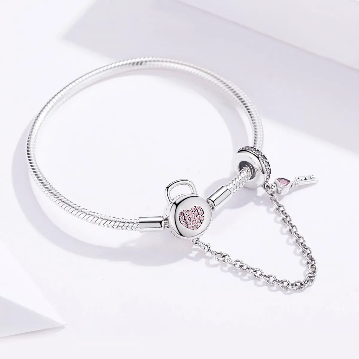 Pandora Style Silver Heartskey Slider Armbånd - SCB143