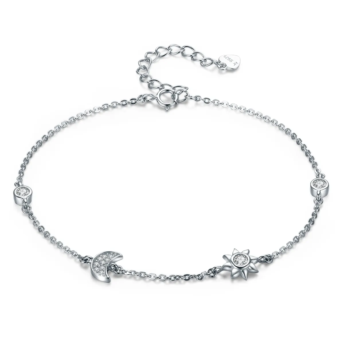 Pandora Style Silver Moon Sun and Stars Chain Slider Armbånd - SCB081