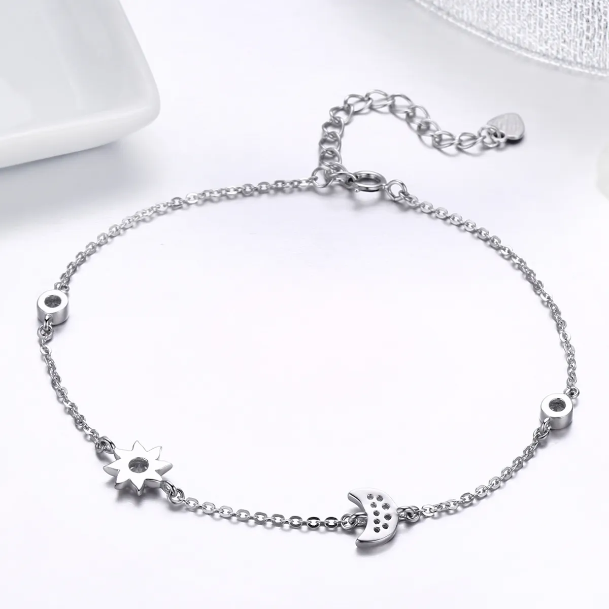 Pandora Style Silver Moon Sun and Stars Chain Slider Armbånd - SCB081