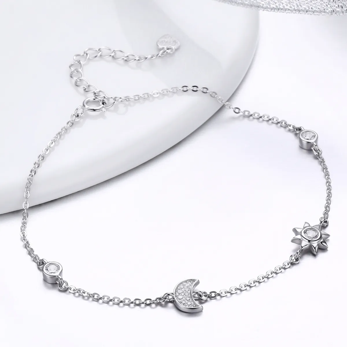 Pandora Style Silver Moon Sun and Stars Chain Slider Armbånd - SCB081