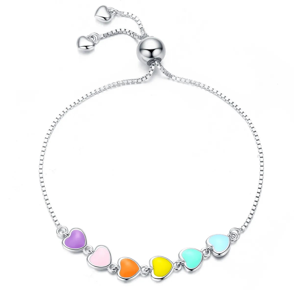 pandora style silver rainbow hearts chain slider armbånd scb158