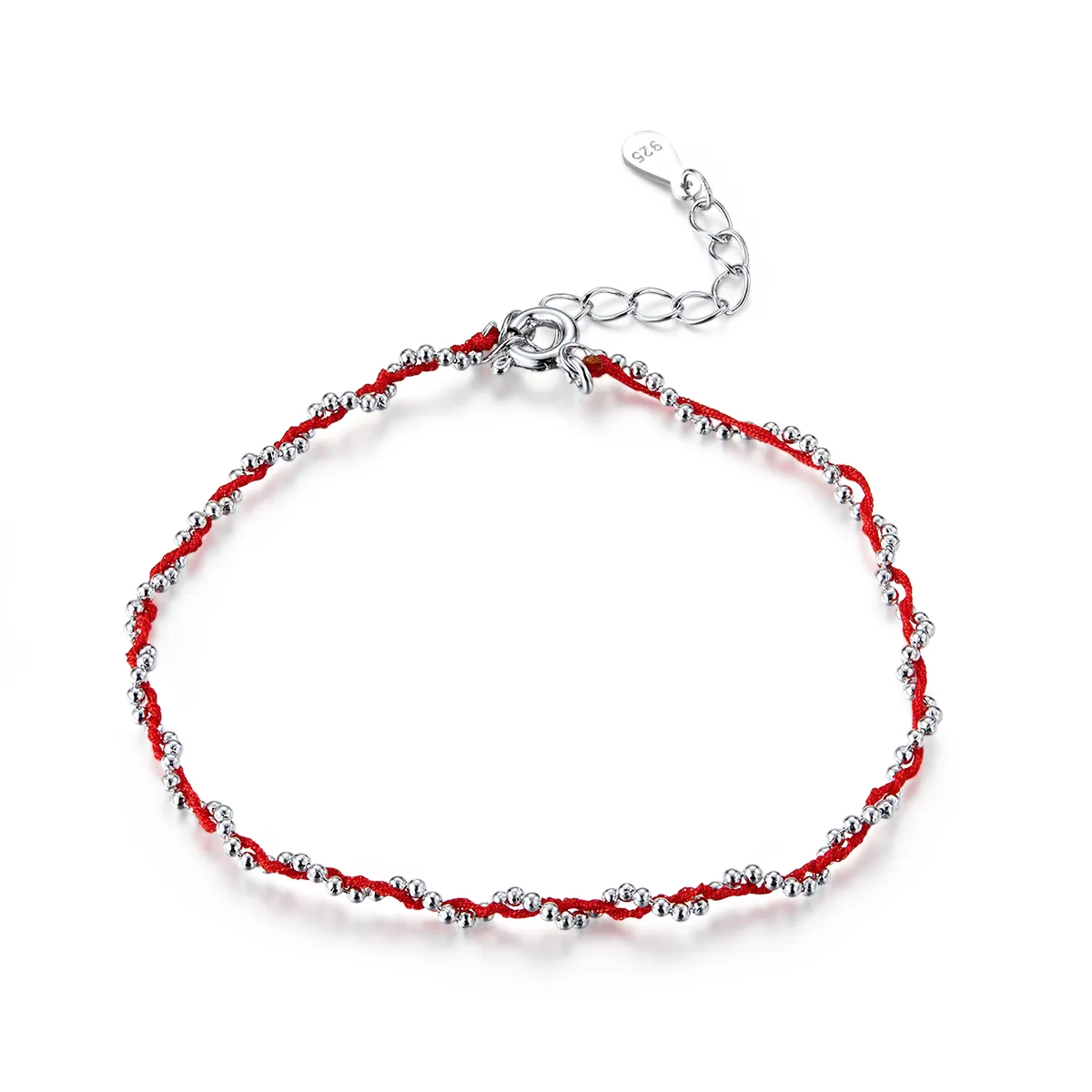 Pandora Style Silver & Red Rope Armbånd - SCB173-Rd