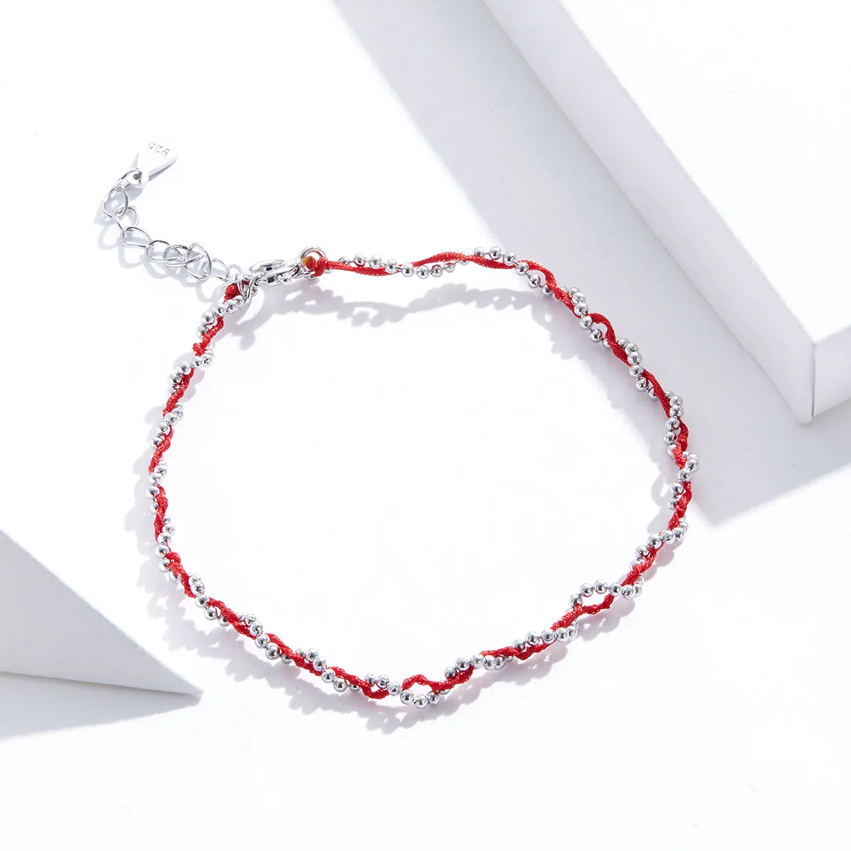 Pandora Style Silver & Red Rope Armbånd - SCB173-Rd