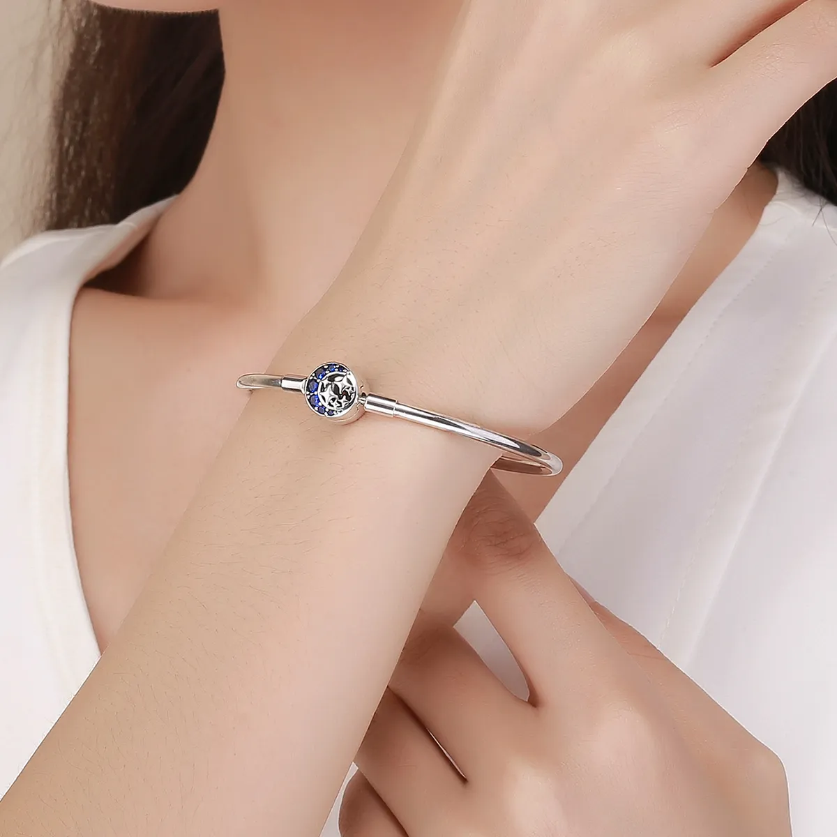 Pandora Style Silver Starry Sky Hard Bangle - SCB080