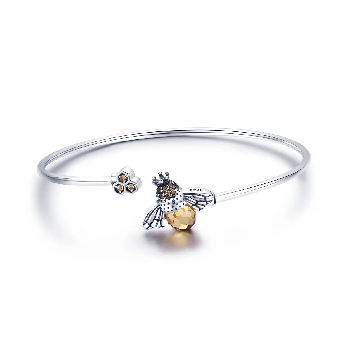 Pandora Style Silver Story of The Bee Open Bangle - SCB104