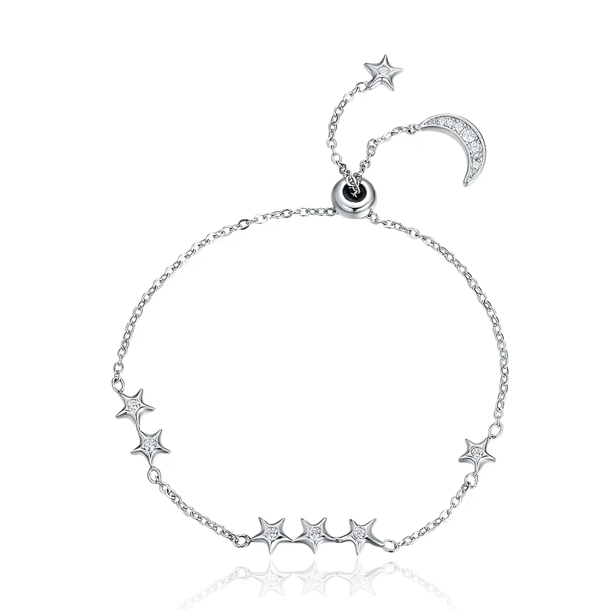 Pandora Style Silver Whisper of Star and Moon Slider Armbånd - SCB007