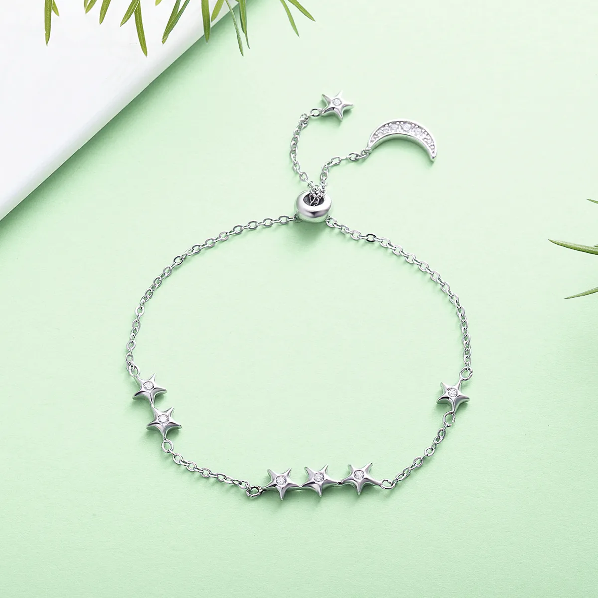 Pandora Style Silver Whisper of Star and Moon Slider Armbånd - SCB007