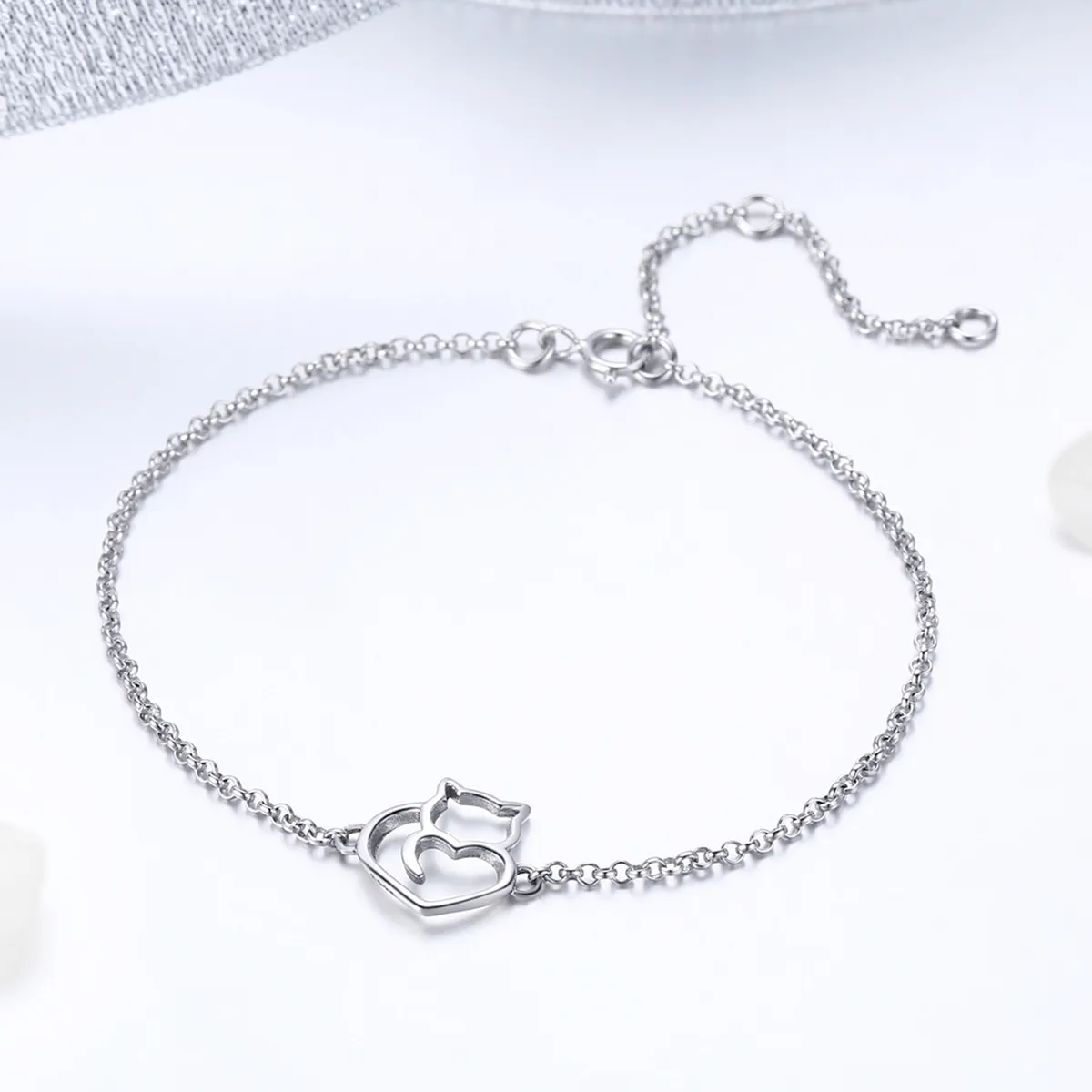 Pandora Style Sølv Adorable Cat Chain Slider Armbånd - SCB102