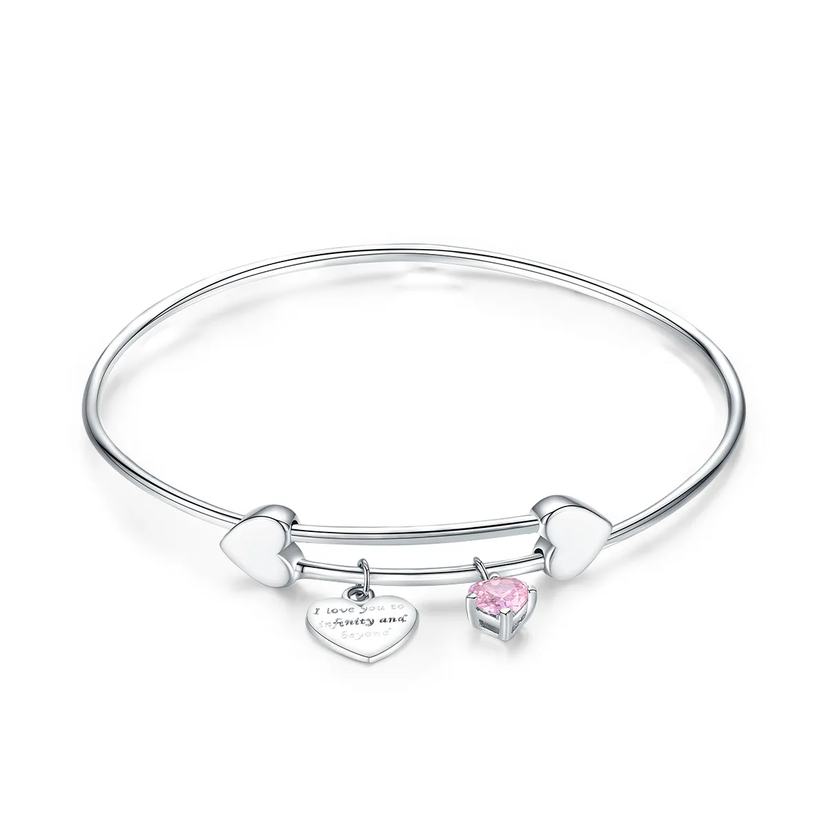 Pandora Style Sølv Love Promise Charm Entwined Slider Bangle - SCB124