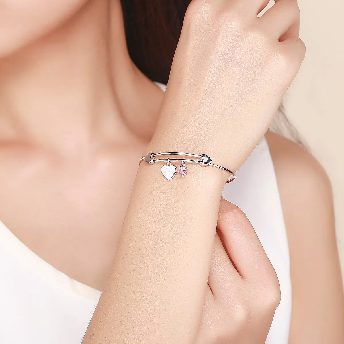 Pandora Style Sølv Love Promise Charm Entwined Slider Bangle - SCB124