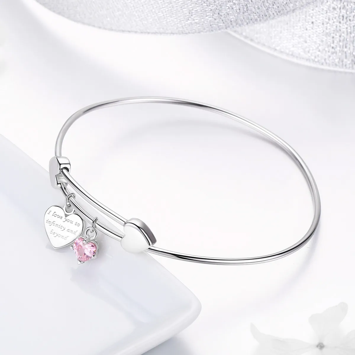 Pandora Style Sølv Love Promise Charm Entwined Slider Bangle - SCB124