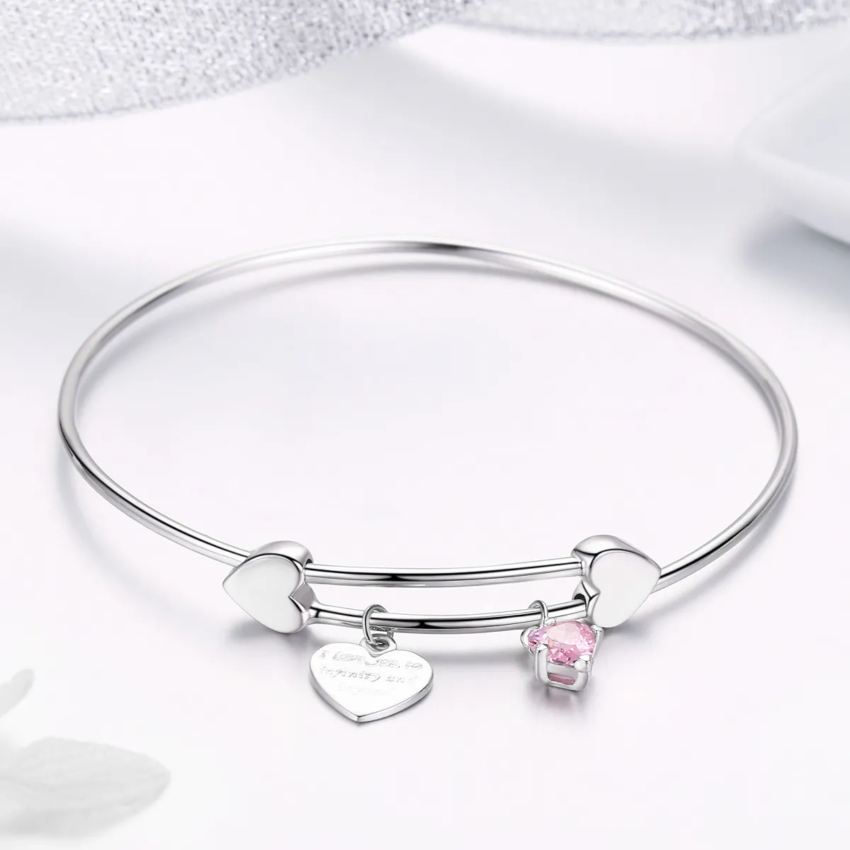 Pandora Style Sølv Love Promise Charm Entwined Slider Bangle - SCB124