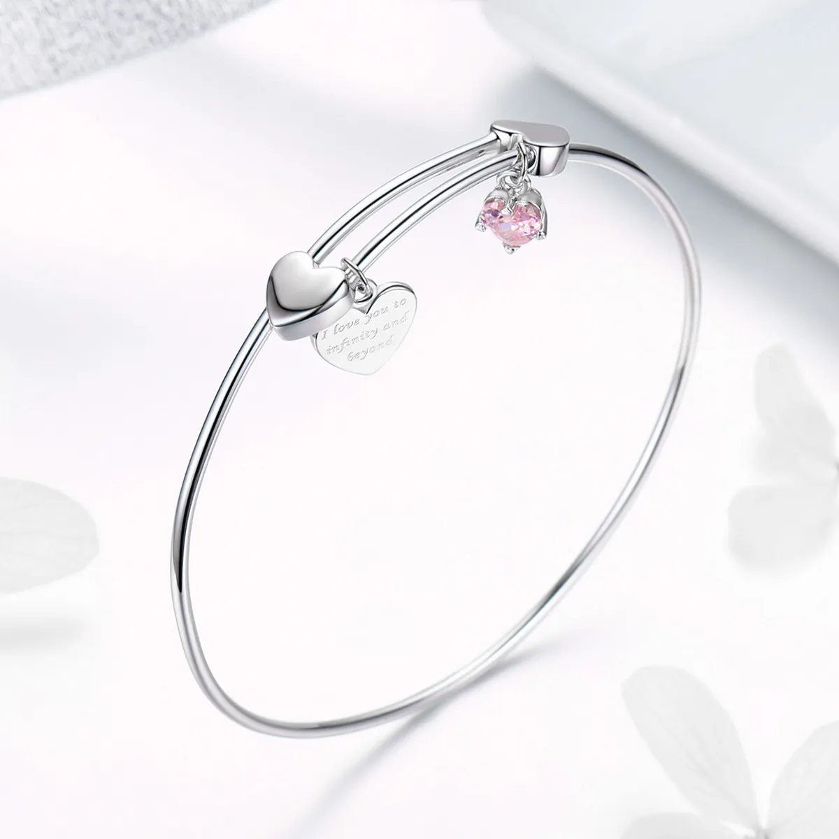 Pandora Style Sølv Love Promise Charm Entwined Slider Bangle - SCB124